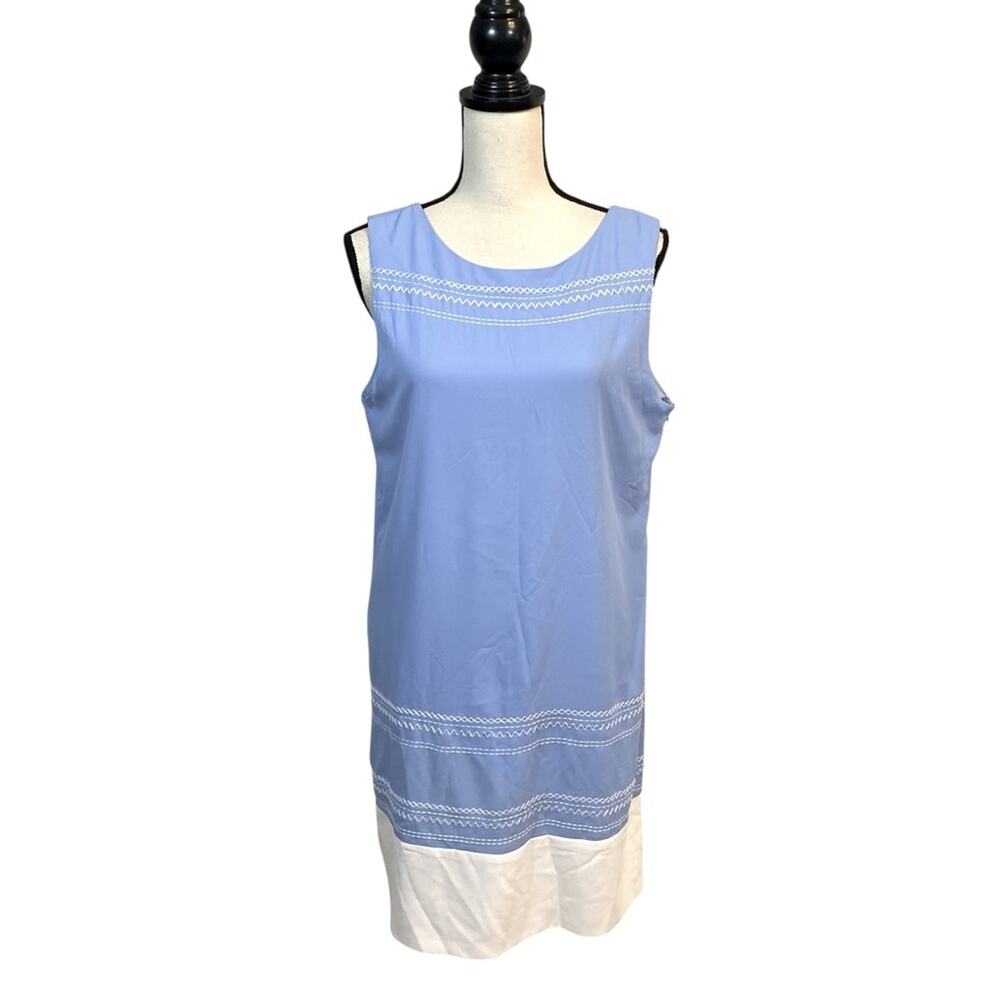 C. Luce Periwinkle Blue and White Sleeveless Embroidered Dress Size Large